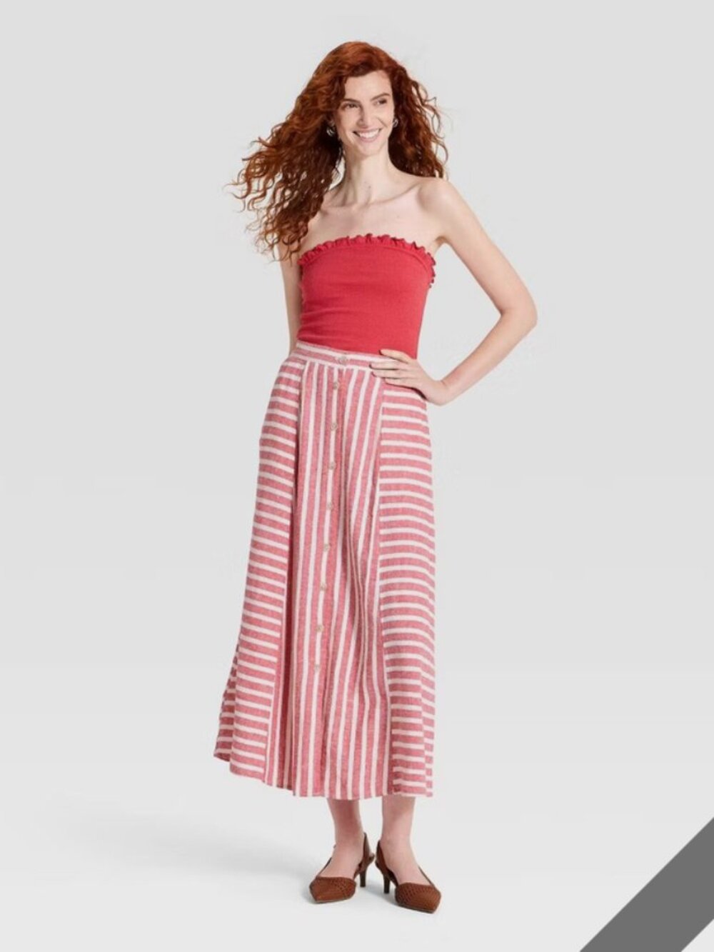 Women's Maxi A-Line Skirt - Universal Thread Red Striped XS